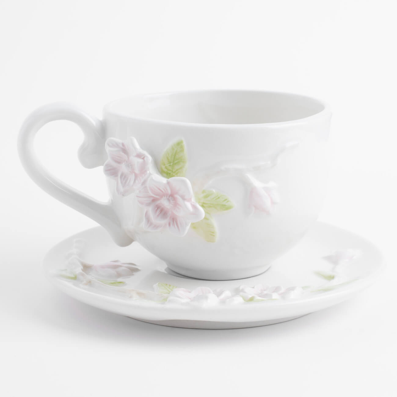 Пара чайная для завтрака, 1 перс, 2 пр, 420 мл, керамика, молочная, Цветы магнолии, Magnolia пара чайная 1 перс 2 пр 320 мл керамика черная поцелуй baise