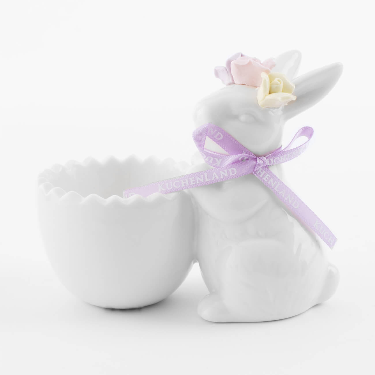 Подставка для яйца, 11 см, фарфор P, белая, Кролик в цветочном венке, Pure Easter статуэтка с подсветкой 13 см фарфор p белая кролик с ами easter