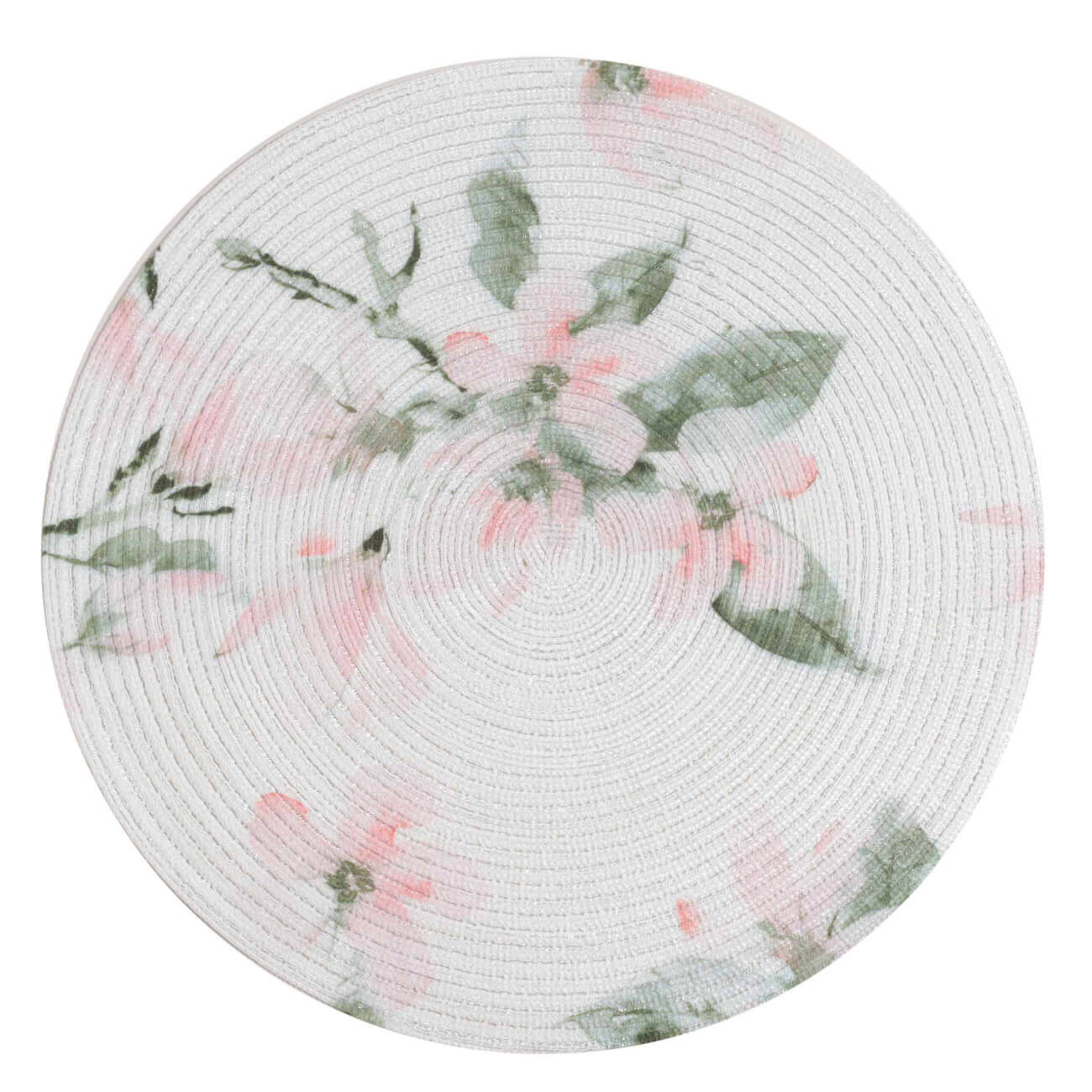Салфетка под приборы, 38 см, полиэстер, круглая, белая, Магнолия, Rotary print дорожка настольная 40x160 см полиэстер розовая магнолия magnolia