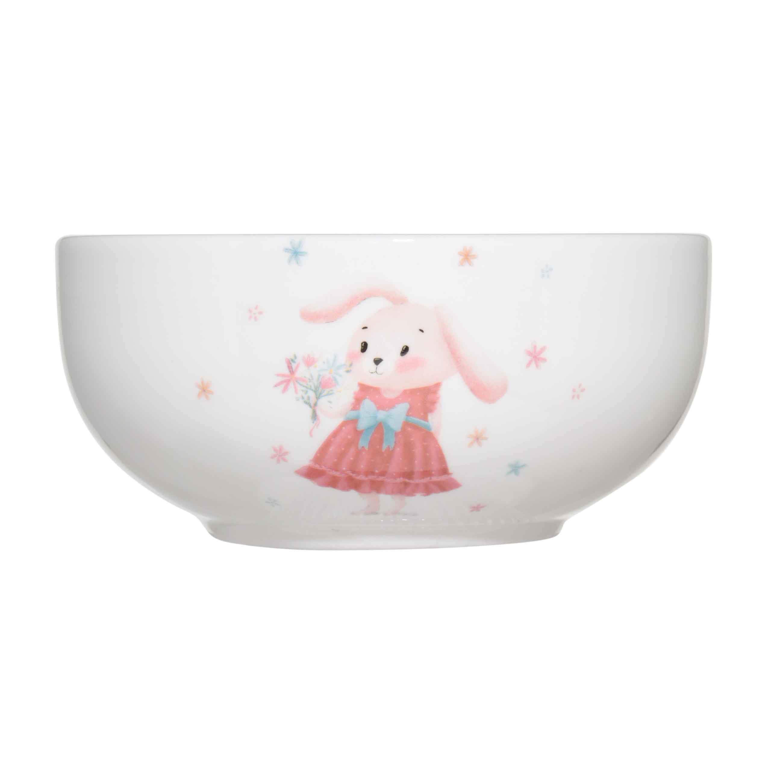 Тарелка суповая, детская, 13х6 см, фарфор N, белая, Крольчиха с цветами, Ideas life изображение № 3