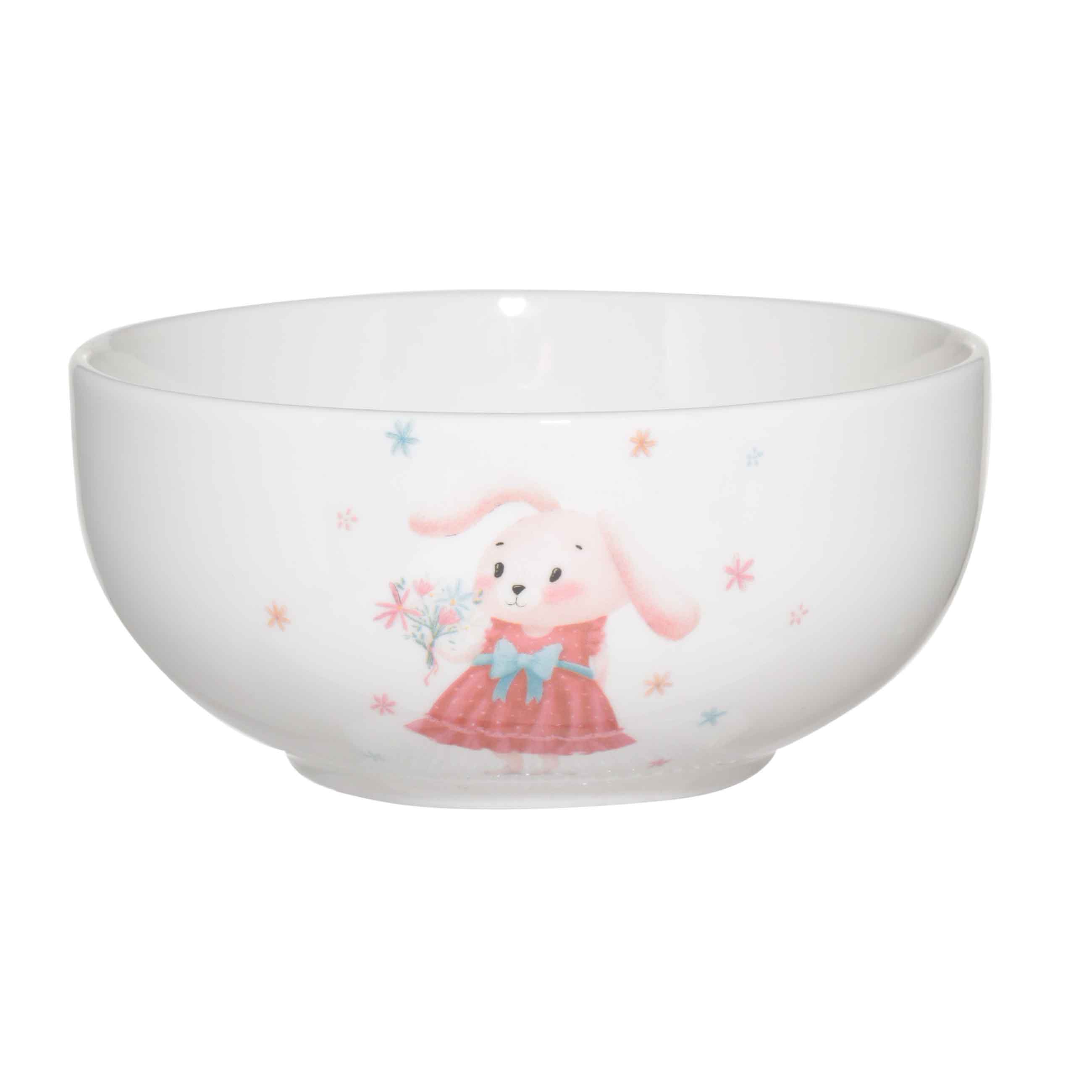 Тарелка суповая, детская, 13х6 см, фарфор N, белая, Крольчиха с цветами, Ideas life изображение № 2