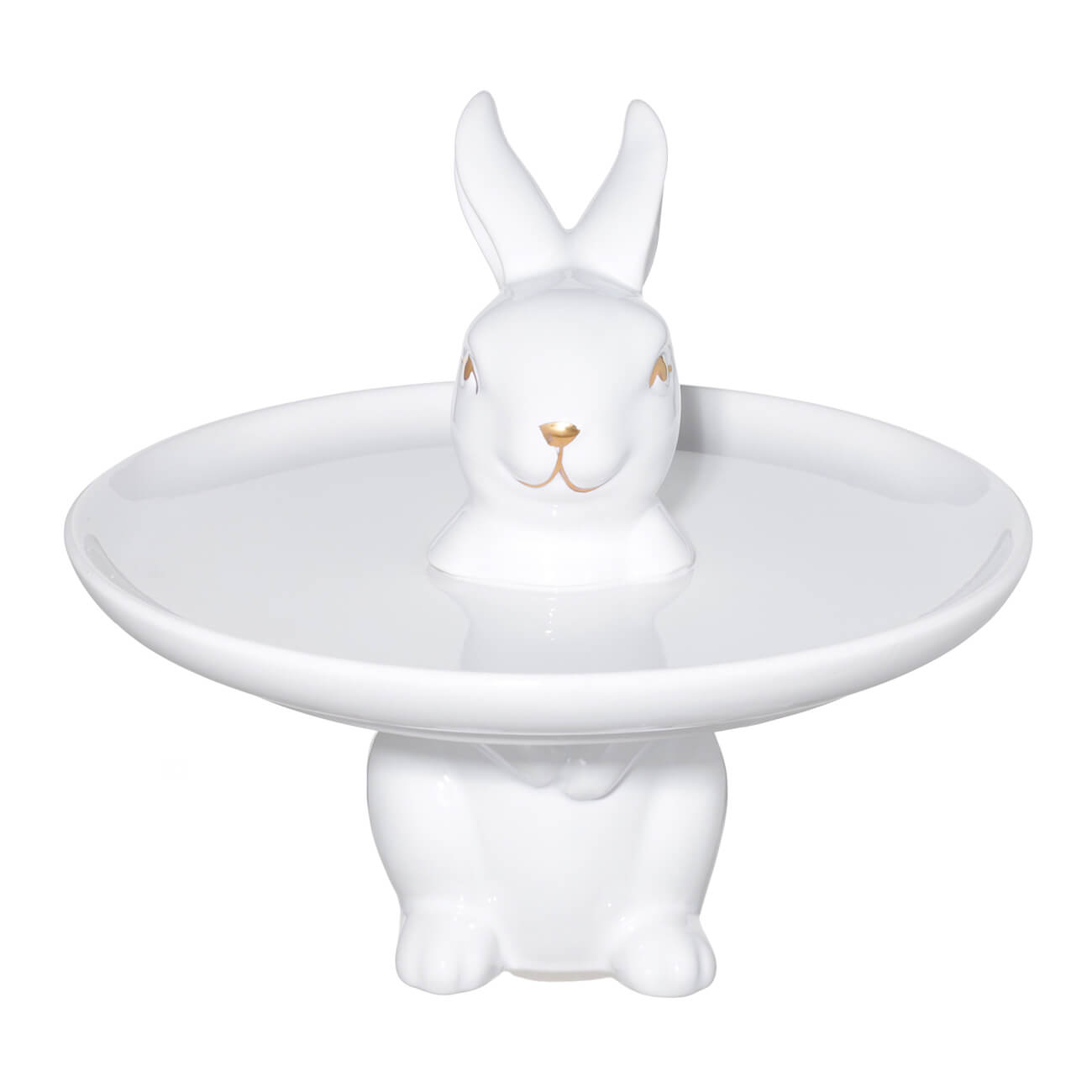Блюдо на ножке, 18х17 см, керамика, белое, Кролик стоит, Easter gold - фото 1