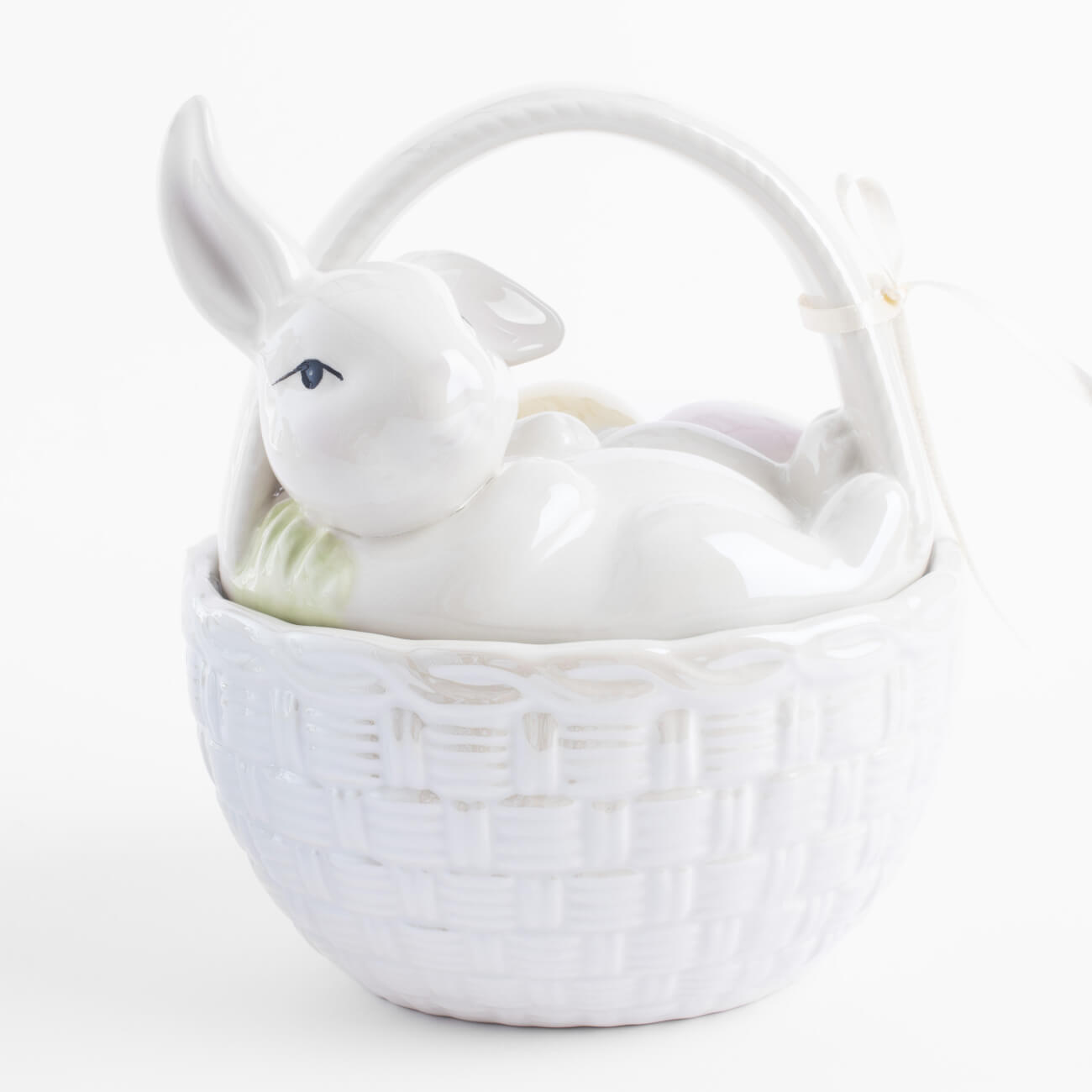 Емкость для хранения, 17х14 см, 1,5 л, с ручкой, керамика, молочная, перламутр, Кролик, Easter подставка для яйца 8 см керамика перламутр кролик с корзиной в ах easter