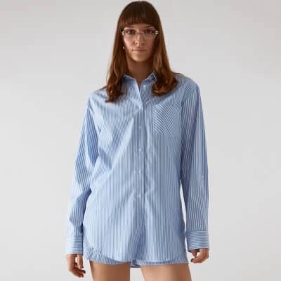 Рубашка женская, р. XL, с длинным рукавом, хлопок, бело-синяя, Полосы, Atara пижама рубашка шорты женская kaftan елки р 44 46