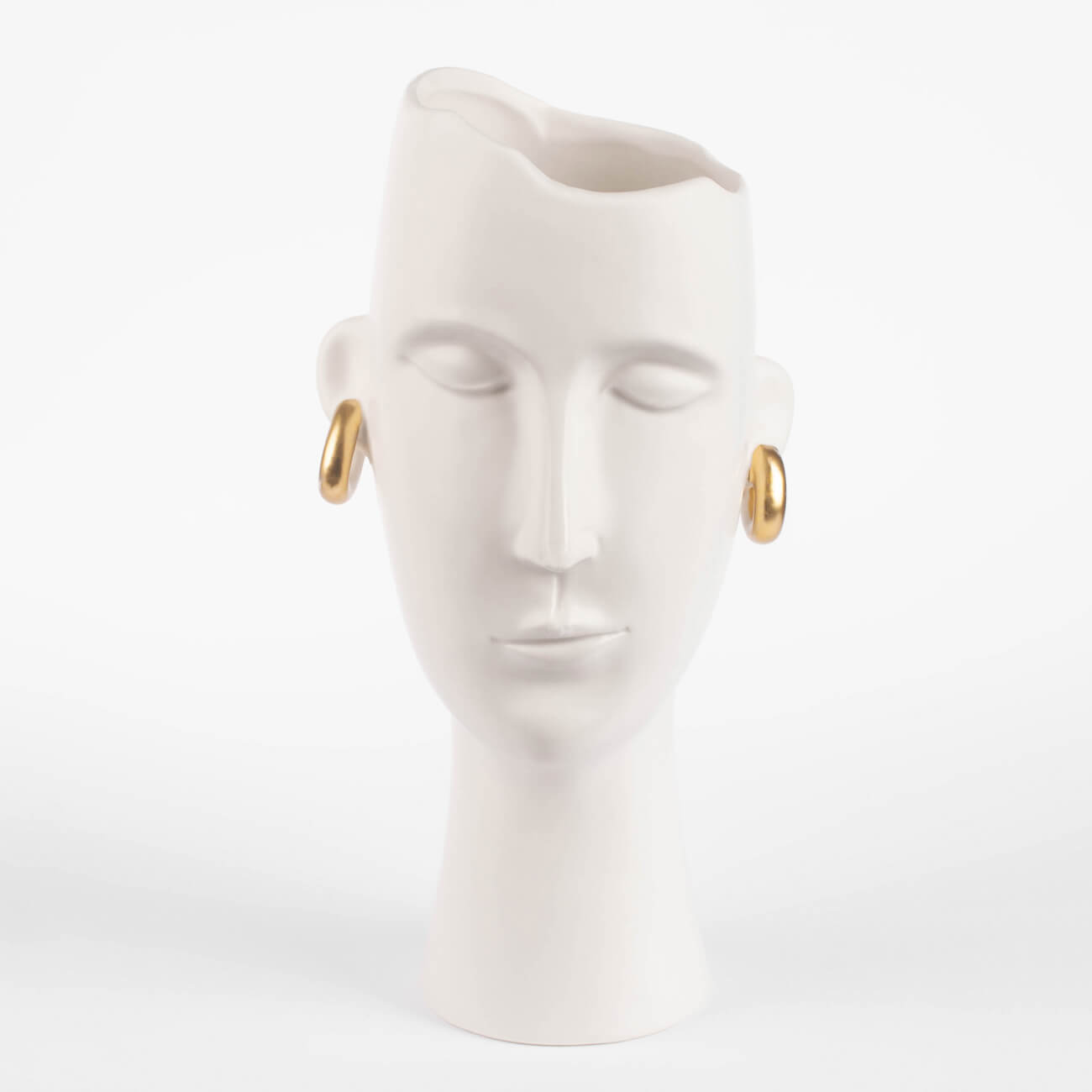 Ваза для цветов, 33 см, декоративная, керамика, белая, Девушка в золотистых сережках, Face декоративная патина elcon