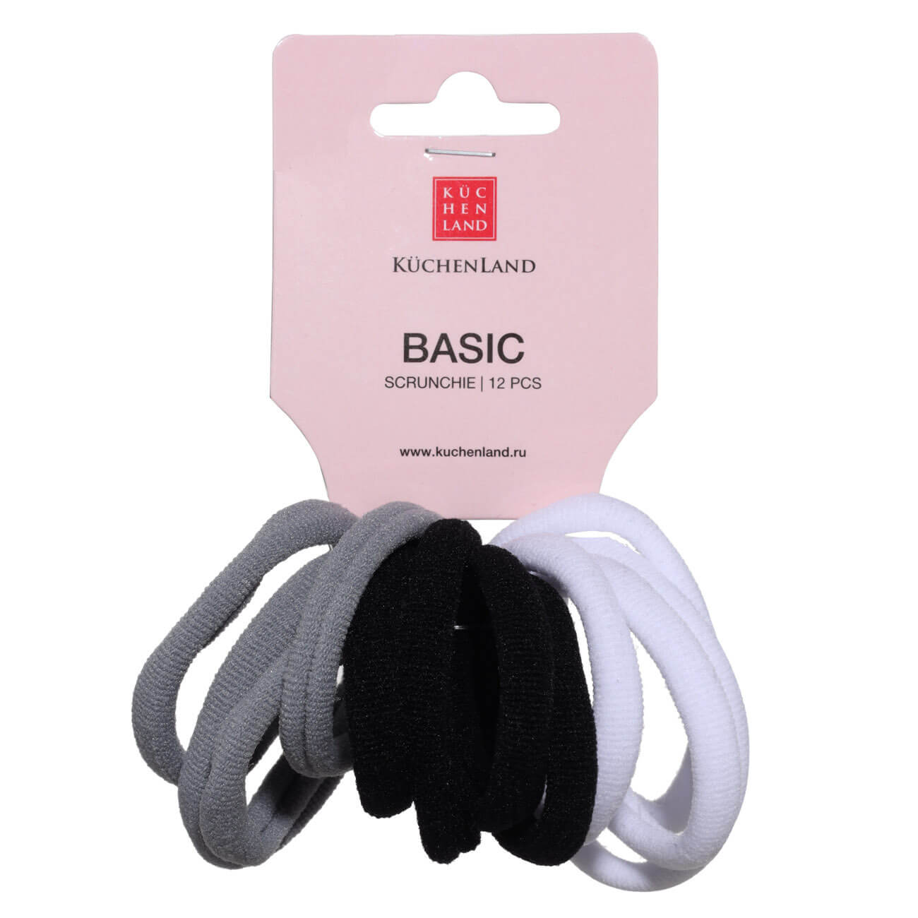 Резинка для волос, 5 см, 12 шт, полиэстер, серая/белая/черная, Basic резинка для волос 25 см с лентой сатин черная silk