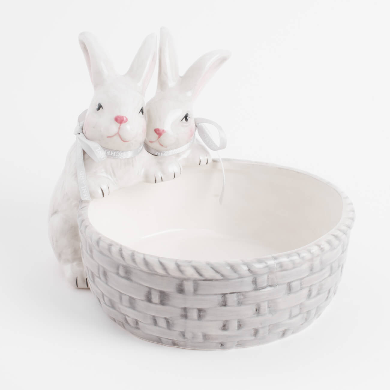 Конфетница, 16х14 см, керамика, серо-молочная, Кролики, Pure Easter - фото 1