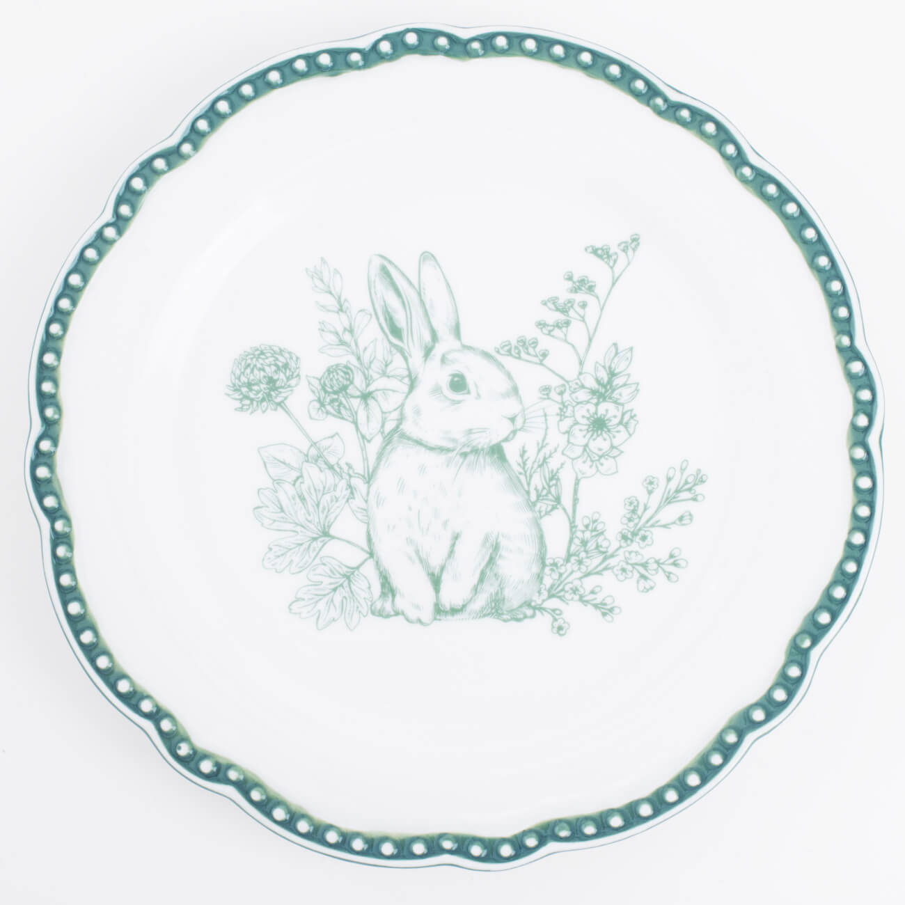 Тарелка закусочная, 21 см, керамика, бело-зеленая, Кролик в цветах, Easter blooming блюдо на ножке 20х8 см керамика белое кролик easter blooming