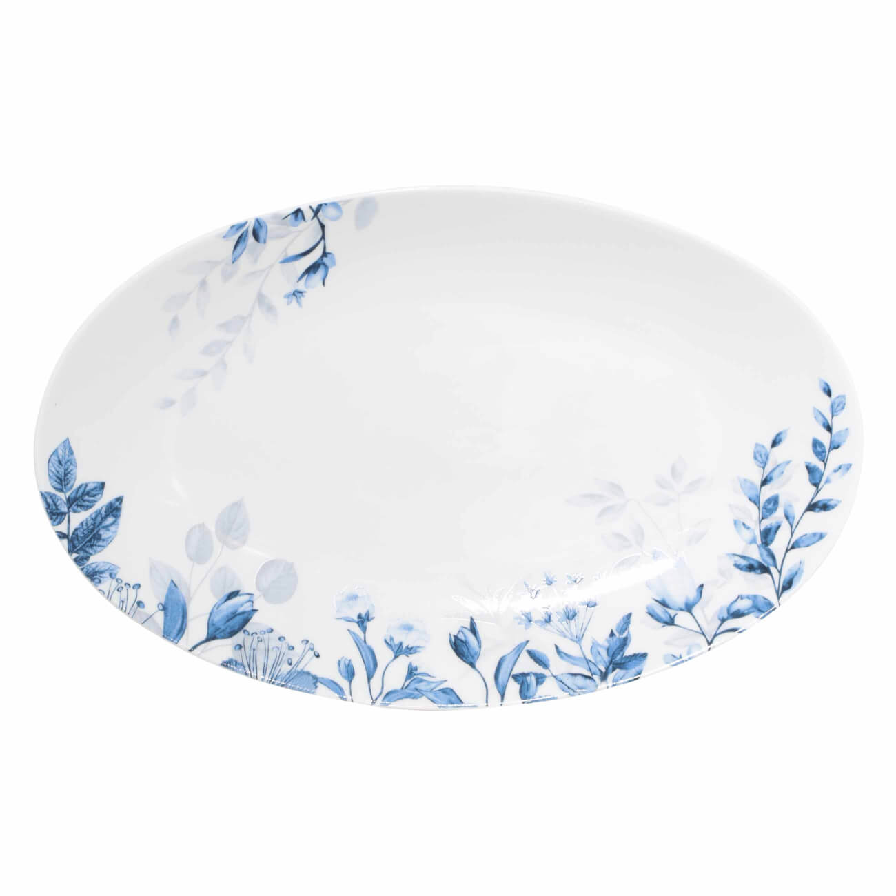 Блюдо, 30х19 см, фарфор N, овальное, белое, Синие цветы, Royal flower блюдо круглое мелкое bernadotte декор синие вензеля 32 см