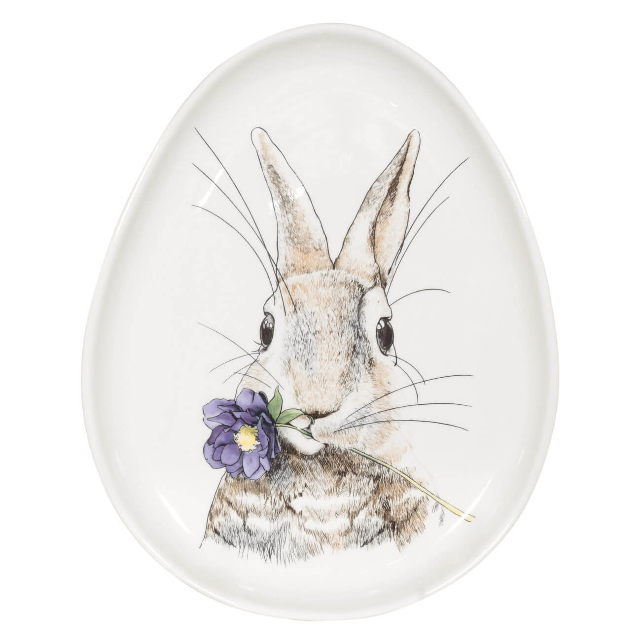 Блюдо, 25х20 см, керамика, белое, Яйцо, Кролик и цветок, Easter gold - фото 1
