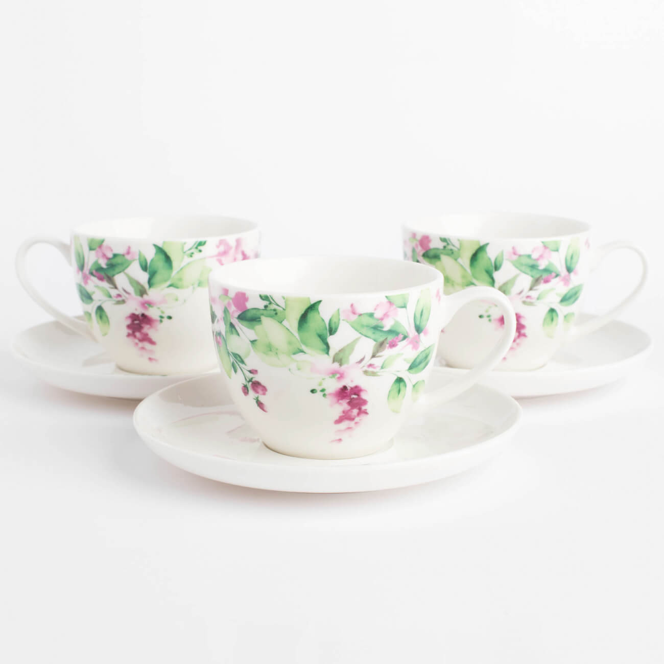 Пара чайная, 6 перс, 12 пр, 220 мл, фарфор N, белая, Акварельные цветы, Senetti - фото 1