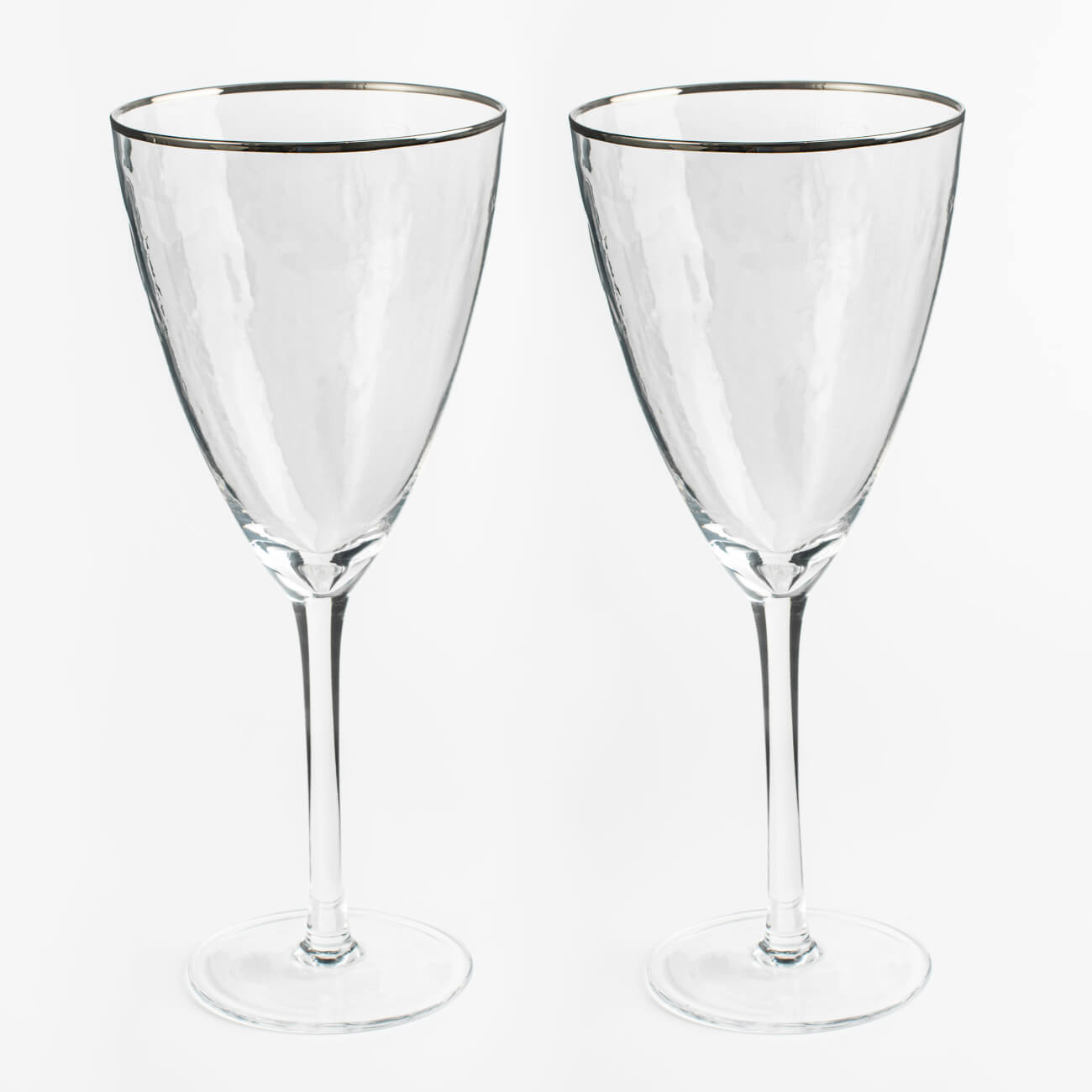 Бокал для вина, 400 мл, 2 шт, стекло, с серебристым кантом, Ripply silver