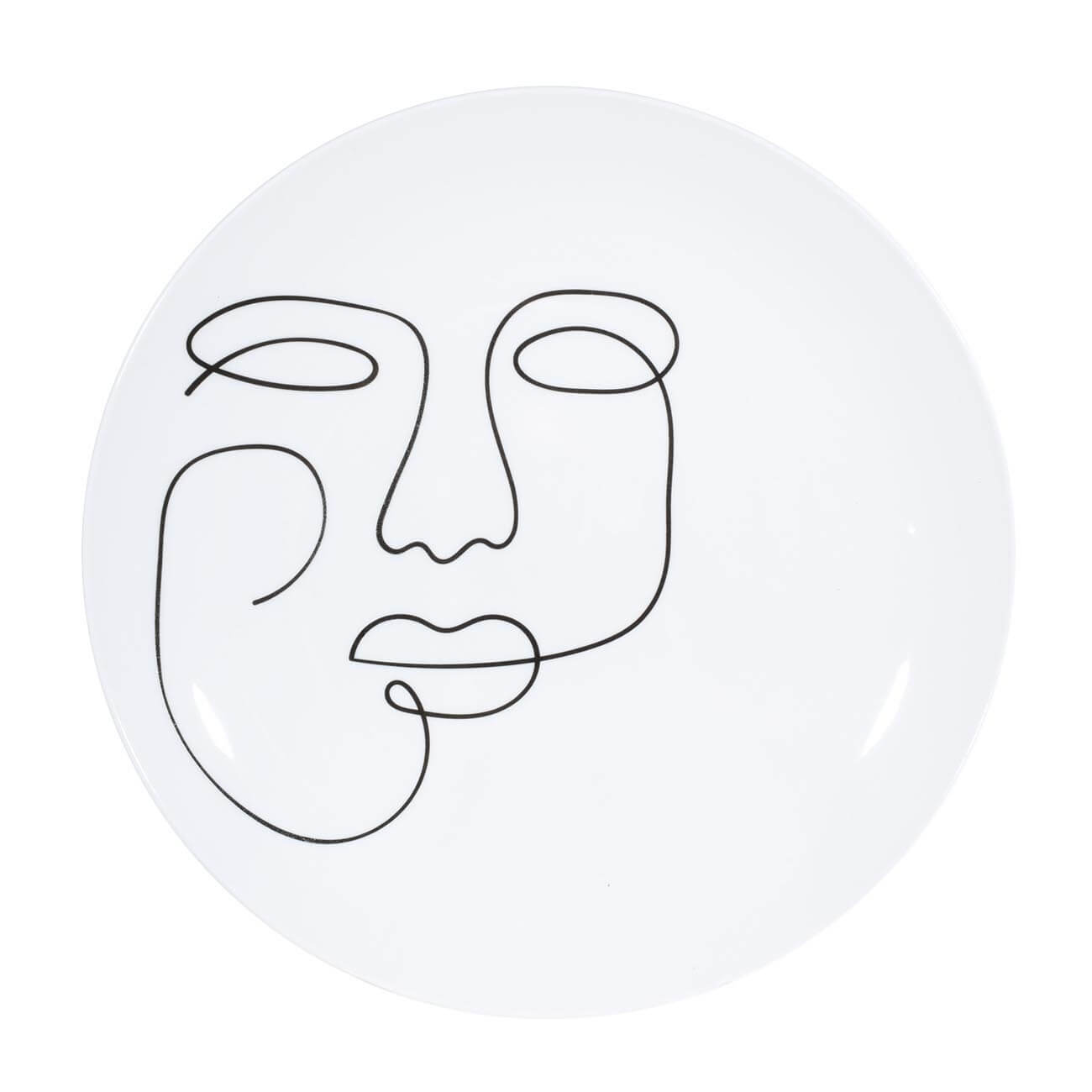 Тарелка обеденная, 27 см, 2 шт, фарфор N, белая, Контурное лицо, Face тарелка керамическая обеденная 550 мл 20 см серая 1 сорт иран