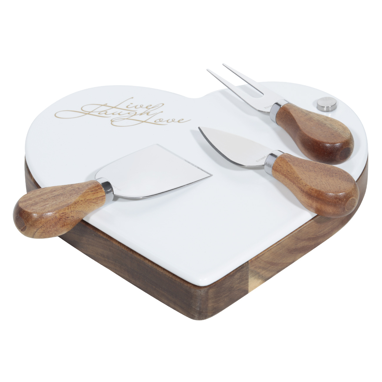 Kuchenland Набор для сыра, 4 пр, блюдо-ящик для хранения, сталь/керамика/дерево, белый, Сердце