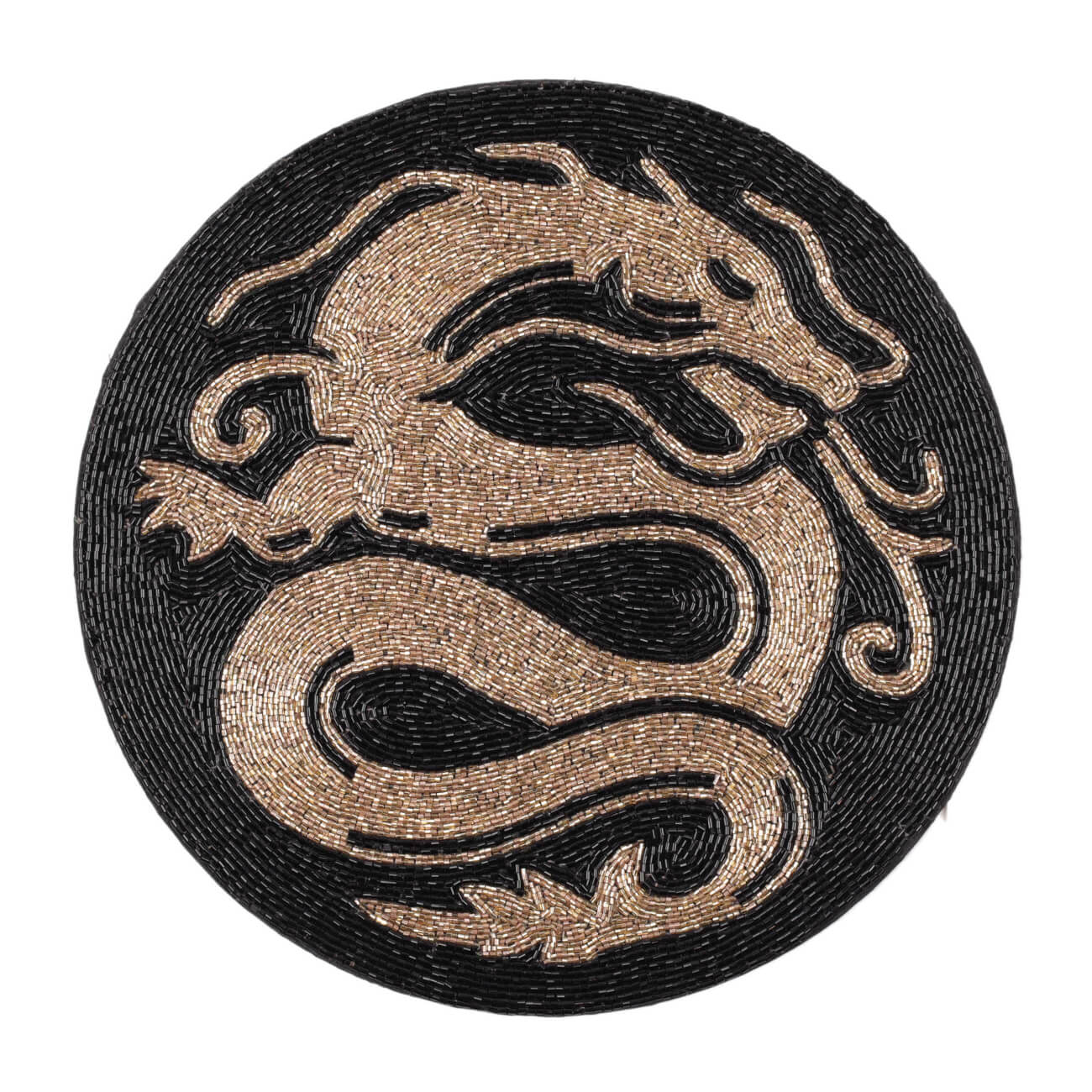 Салфетка под приборы, 36 см, бисер, круглая, золотисто-черная, Дракон, Art beads сувенир дракон таня гжель ной