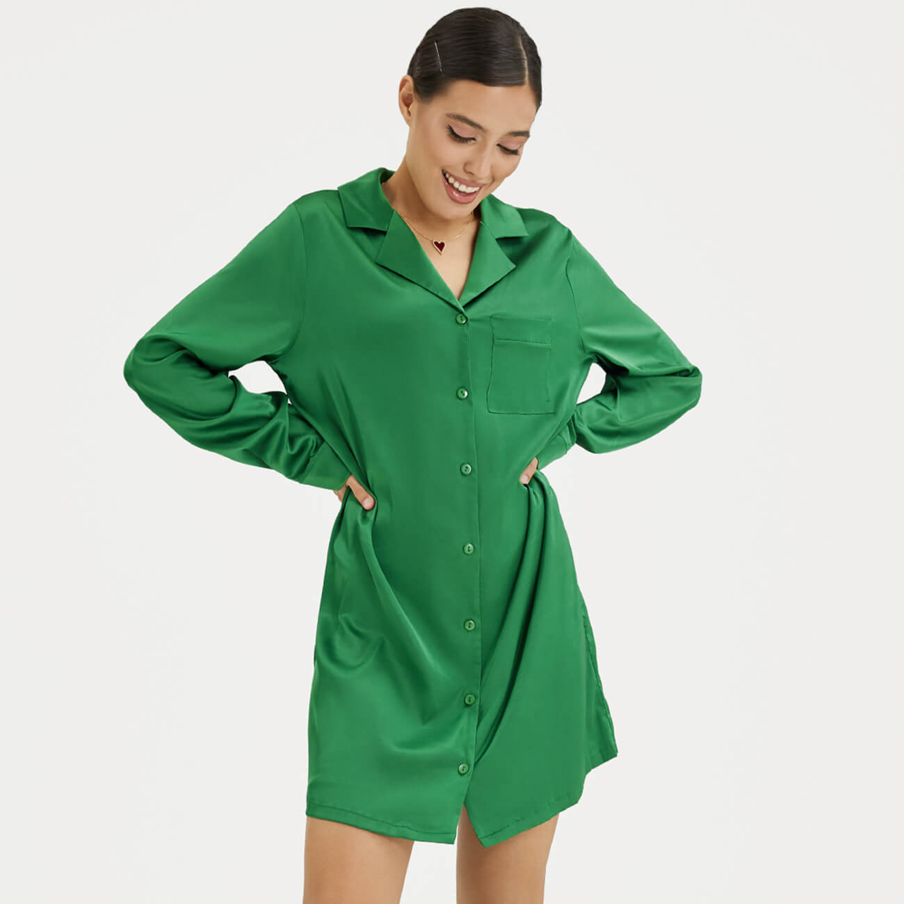 Рубашка женская, р. XL, удлиненная, с длинным рукавом, полиэстер/эластан, зеленая, Madeline рубашка женская р m удлиненная с длинным рукавом полиэстер эластан черная madeline