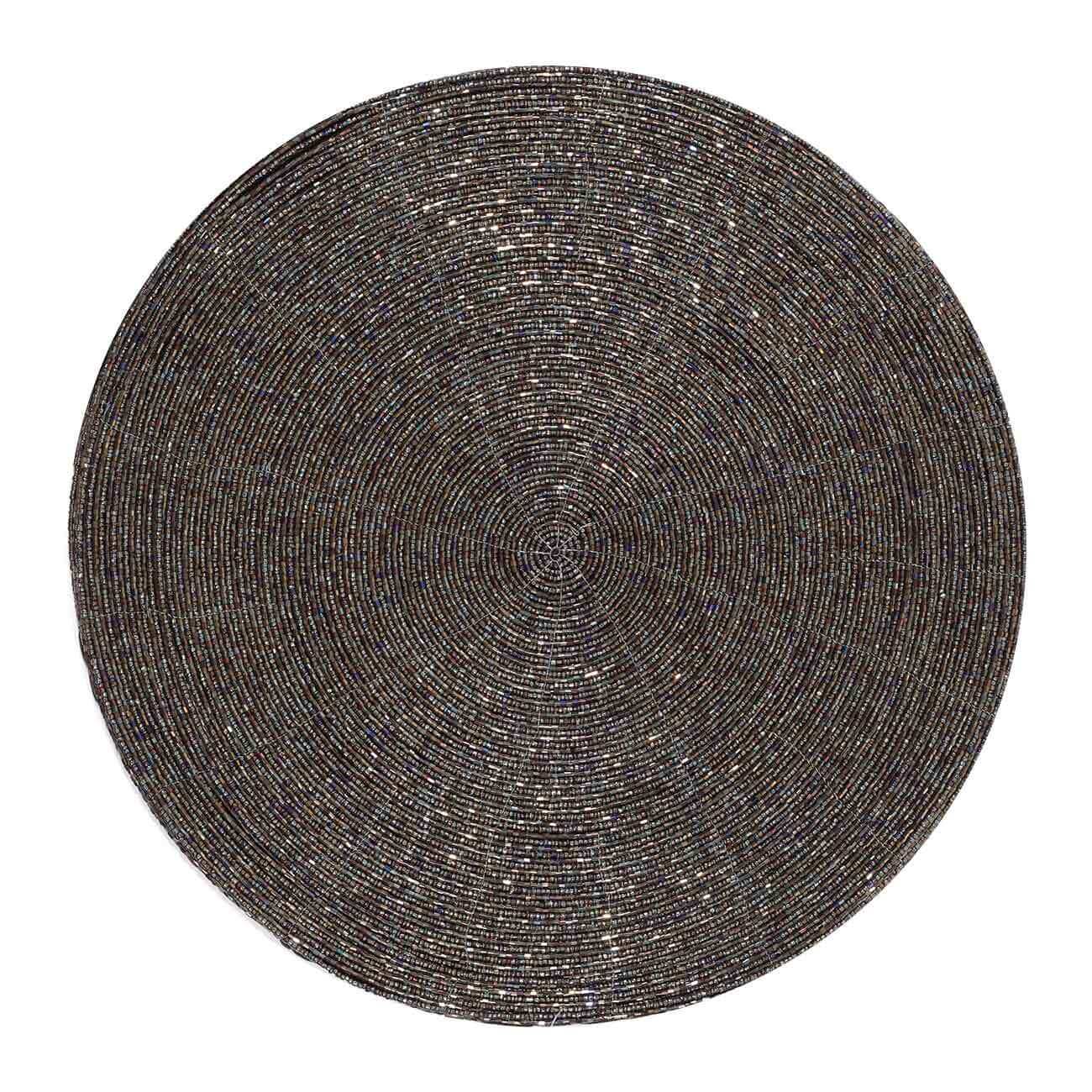 Салфетка под приборы, 36 см, бисер, круглая, черная, перламутр, Shiny beads - фото 1