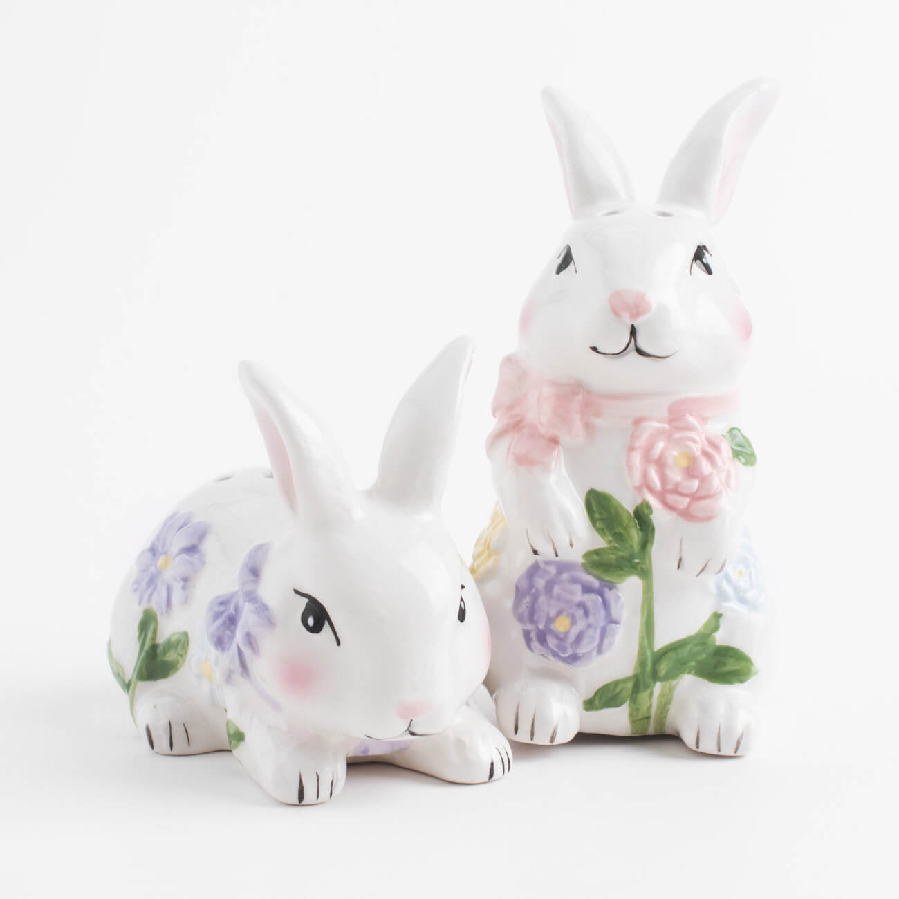 Набор для соли и перца, 11 см, керамика, белый, Кролики с цветами, Easter конфетница 18x14 см с ручкой керамика молочная кролики в корзине natural easter
