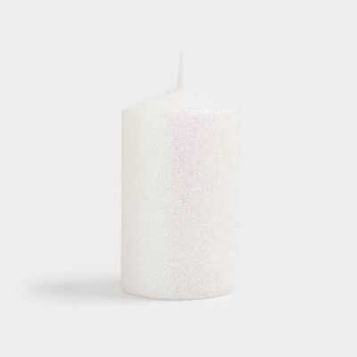 Свеча, 8 см, цилиндрическая, с блестками, белая, Sparkly candle