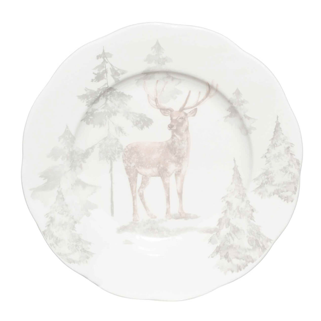 Тарелка закусочная, 21 см, керамика, белая, Олень в заснеженном лесу, Woodland story