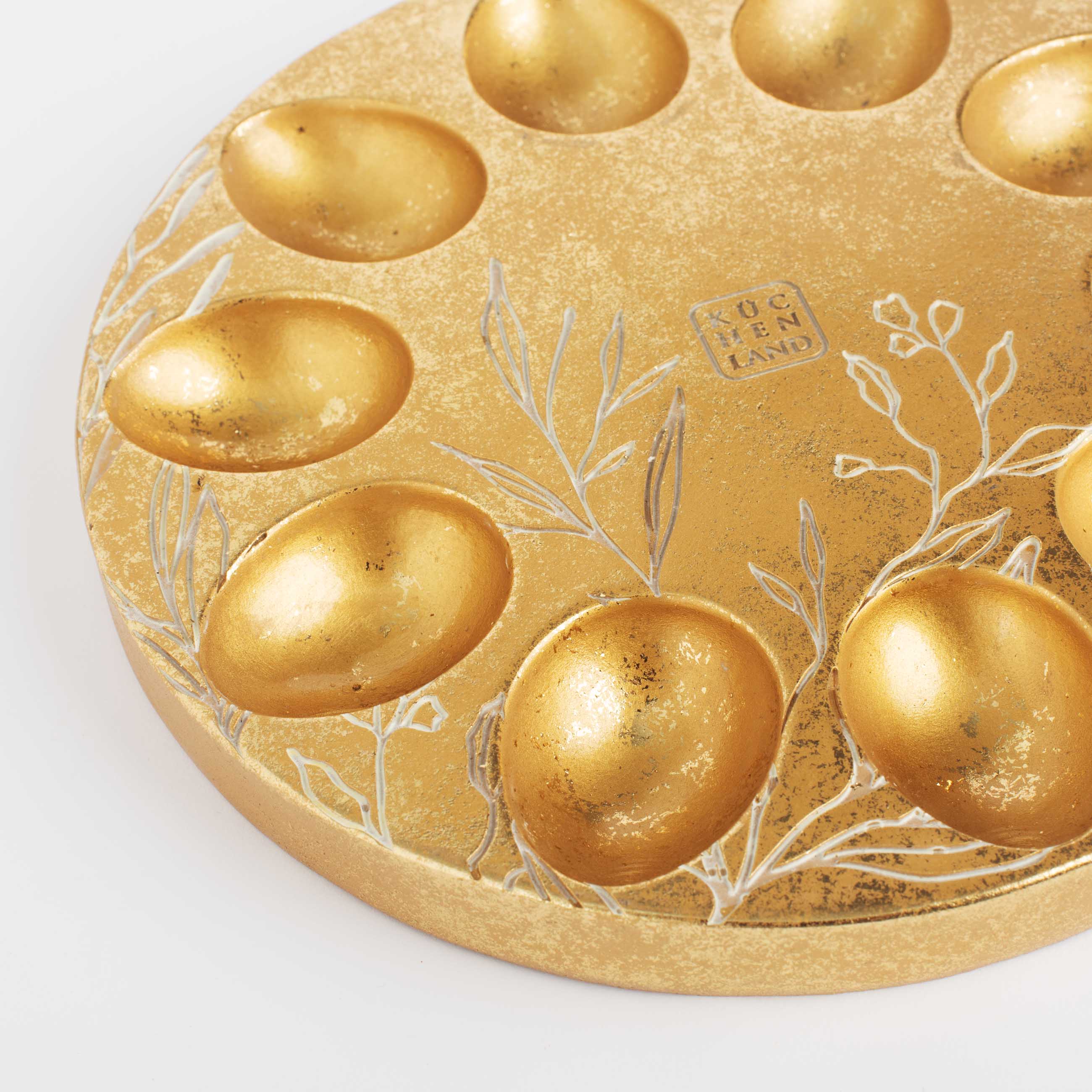 Блюдо пасхальное, 23 см, 10 отд, полирезин, золотистое, Узор, Easter gold изображение № 4