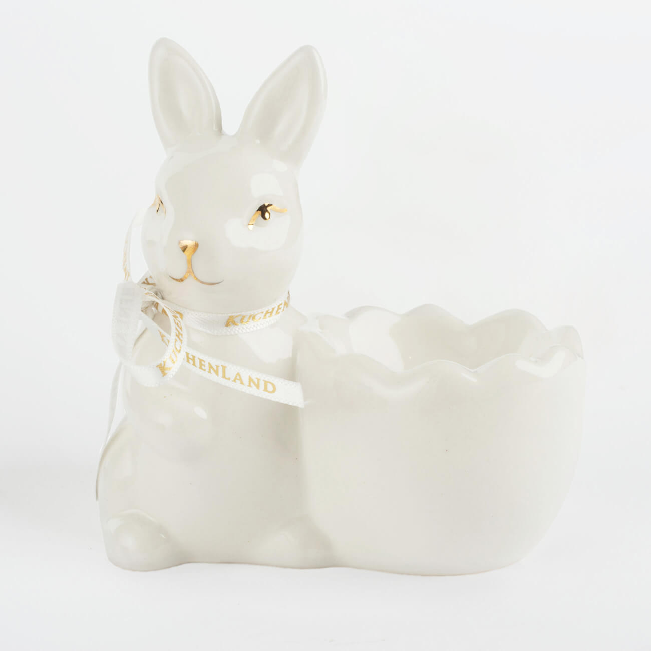 Подставка для яйца, 10 см, керамика, бело-золотистая, Кролик со скорлупкой, Easter gold подставка для яйца 3 отд 21х10 см керамика бело золотистая кролики easter gold