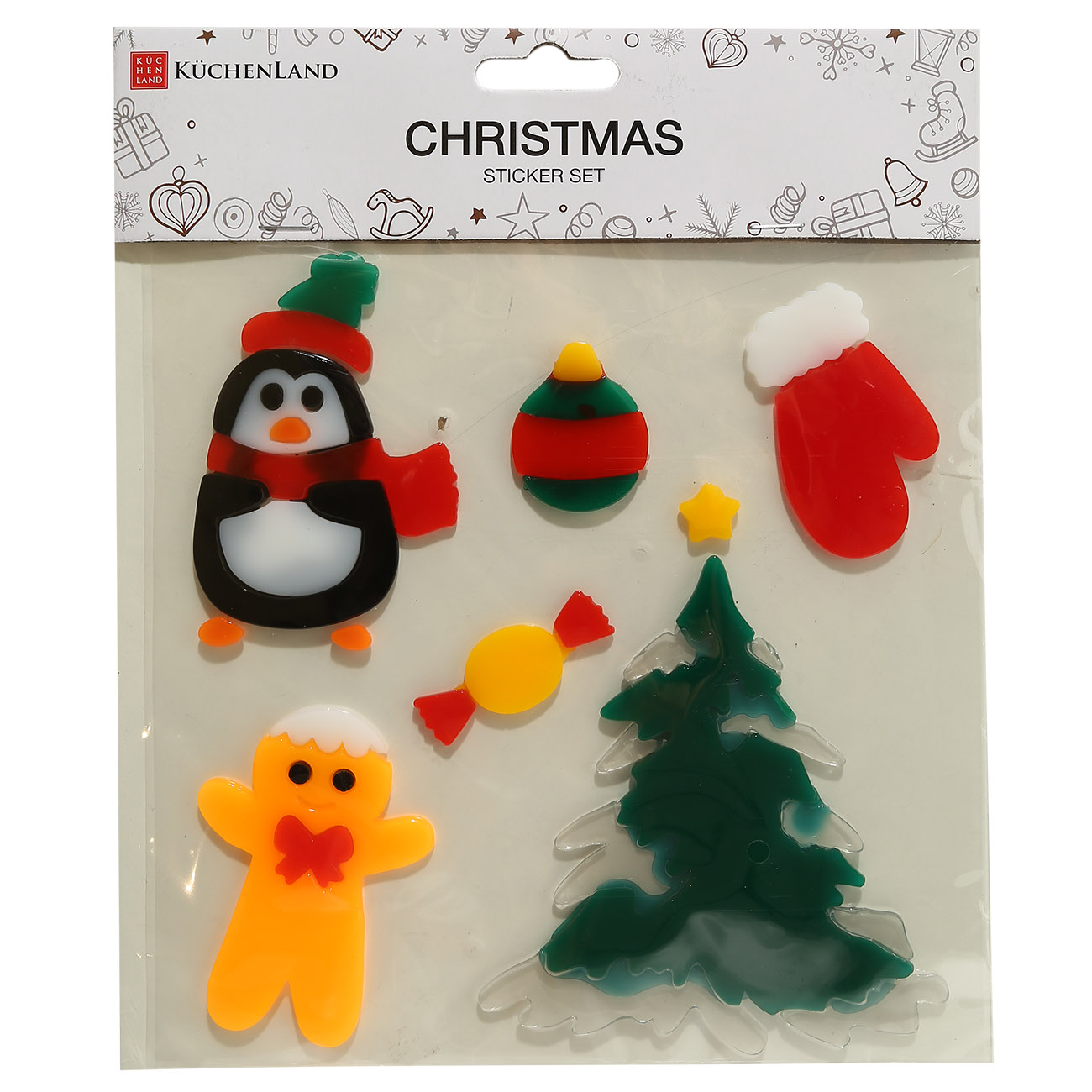 Набор наклеек, 20х20 см, многоразовые, термопластик, Елка с пингвином, Christmas - фото 1