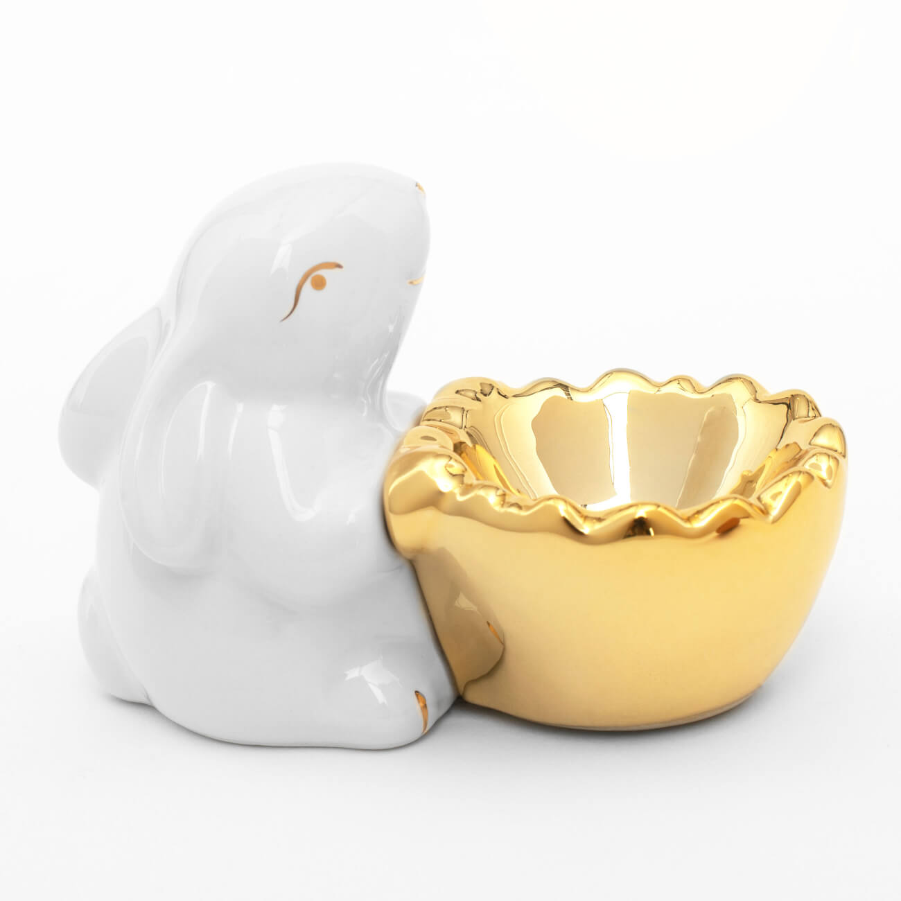Подставка для яйца, 11 см, керамика, бело-золотистая, Кролик со скорлупой, Easter gold подставка для яйца 3 отд 21х10 см керамика бело золотистая кролики easter gold