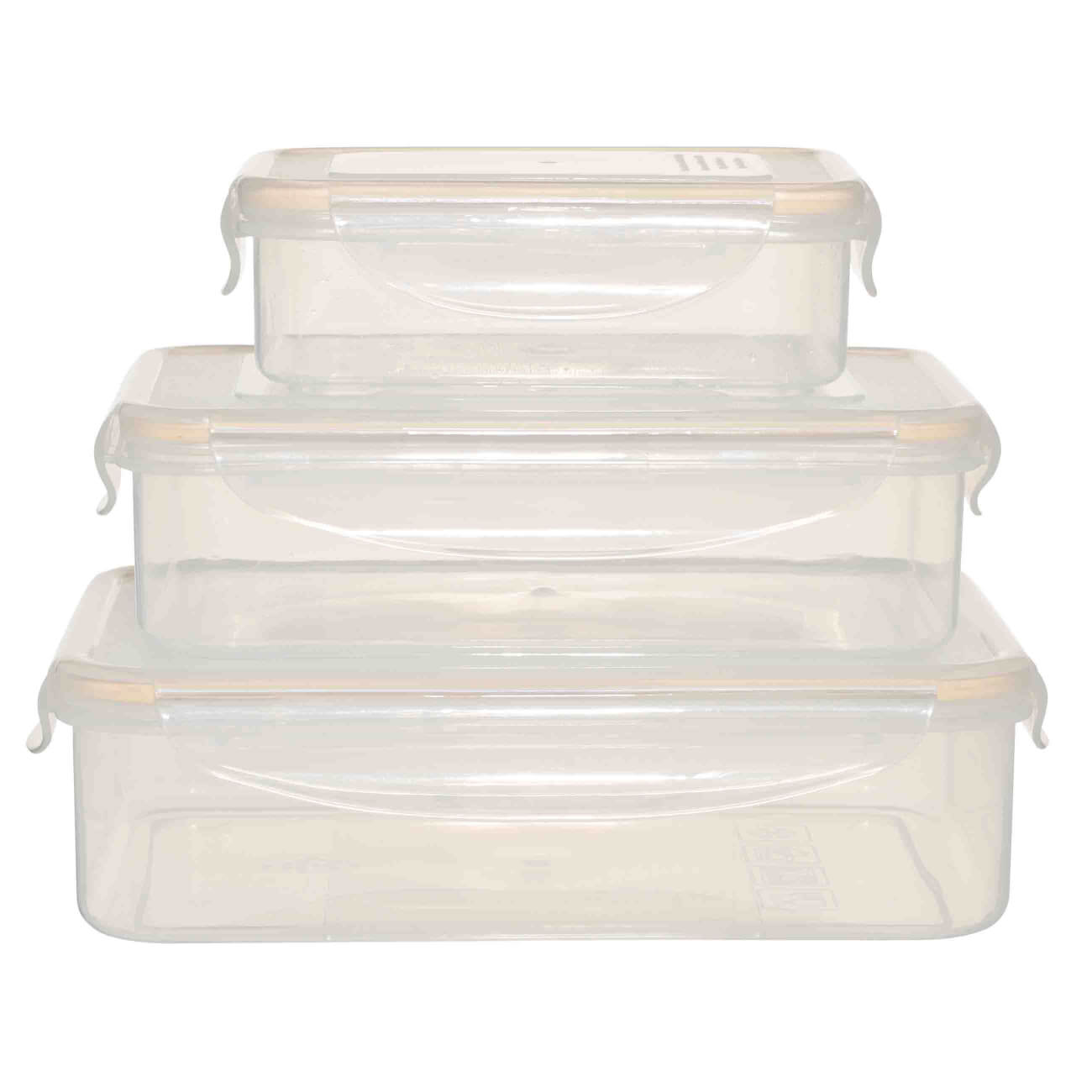 Набор контейнеров, 3 шт, с клипсами, пластик/силикон, прямоугольный, бежевый, Roomy clip кисточка для барбекю силикон пластик