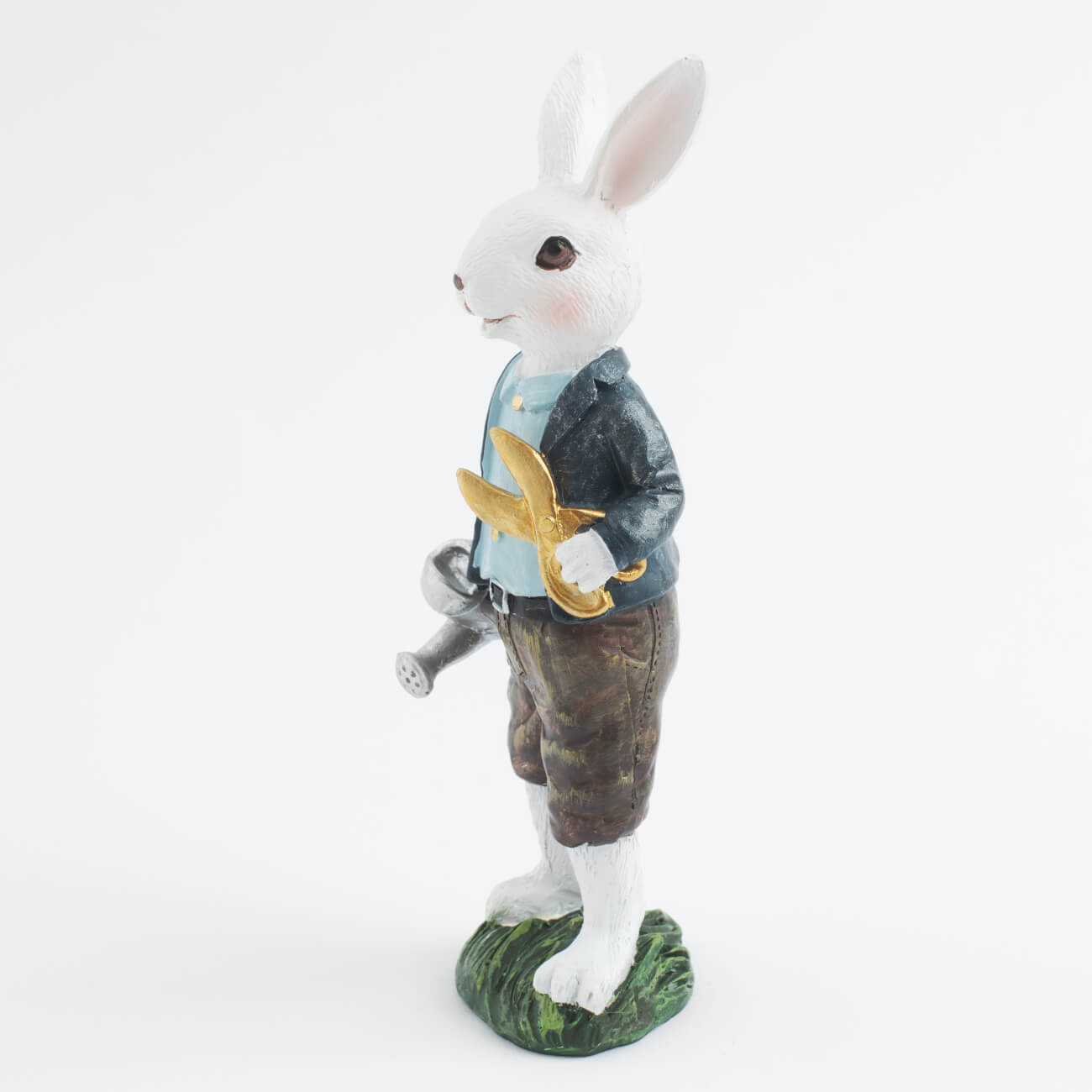 ваза декоративная 22 см полирезин серая кролик в венке pure easter Статуэтка, 16 см, полирезин, Кролик садовник, Easter