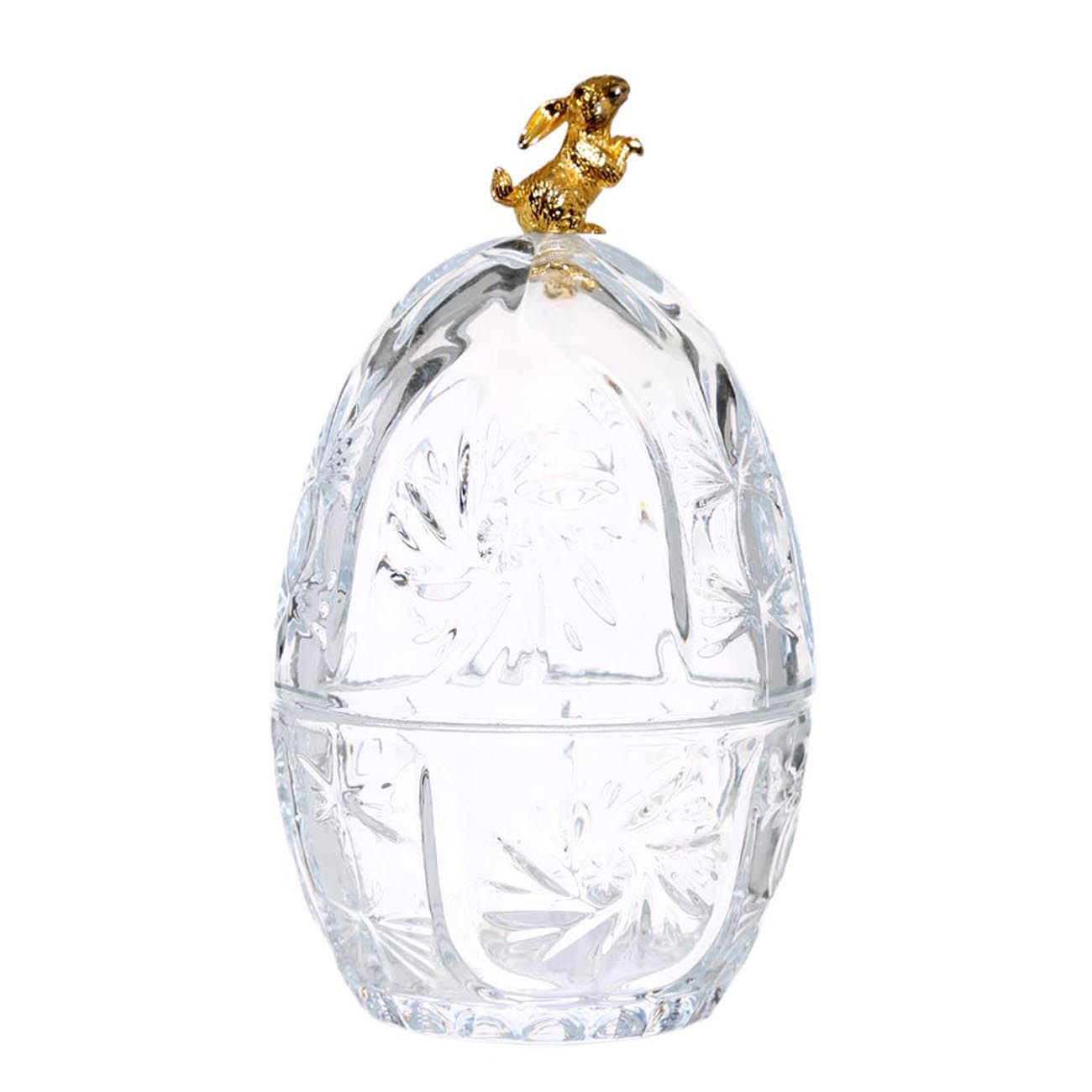 Конфетница, 18х10 см, с крышкой, стекло/металл, Золотистый заяц, Easter gold