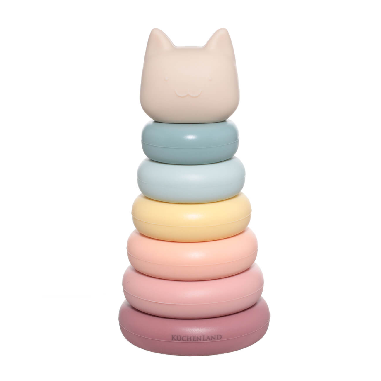 Игрушка развивающая, 16 см, 7 пр, силикон, цветная, Пирамидка кот, Kiddy игрушка 14 см развивающая дерево пирамидка кролик kiddy