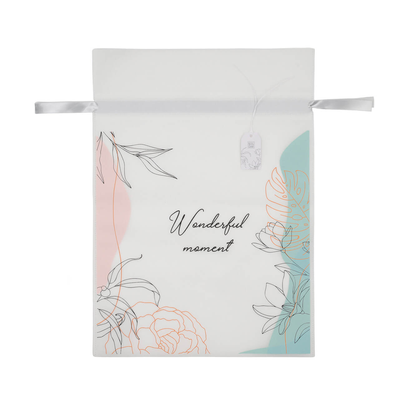 Мешок подарочный, 20х30 см, с завязками, полипропилен, белый, Абстрактные цветы, Abstract сумка мешок 40 35см бежевая