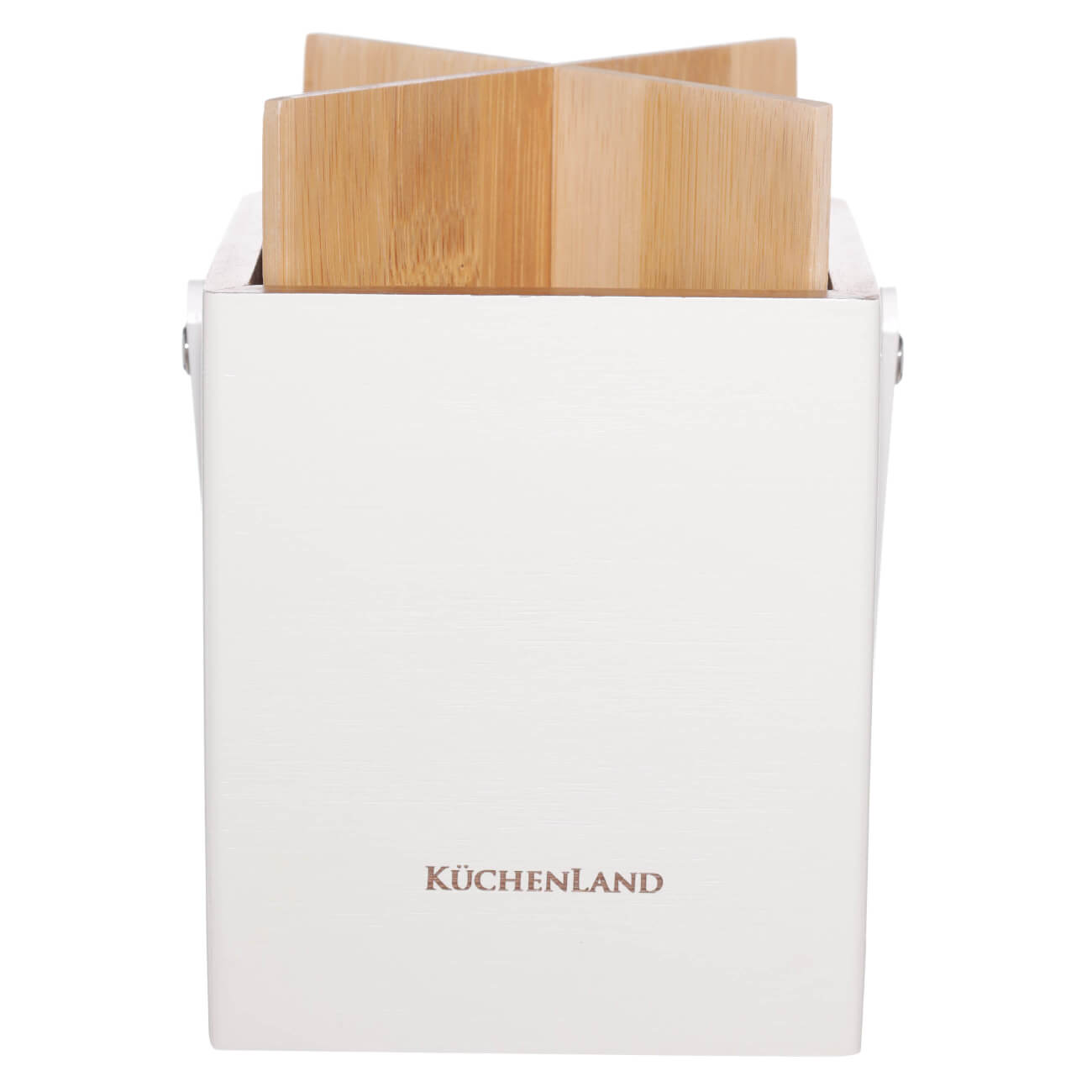 Подставка для кухонных принадлежностей, 16x11 см, 4 отд, с ручкой, бамбук, молочная, Bamboo подставка для кухонных принадлежностей бамбук квадратная 10х10х14 см ct00710b4