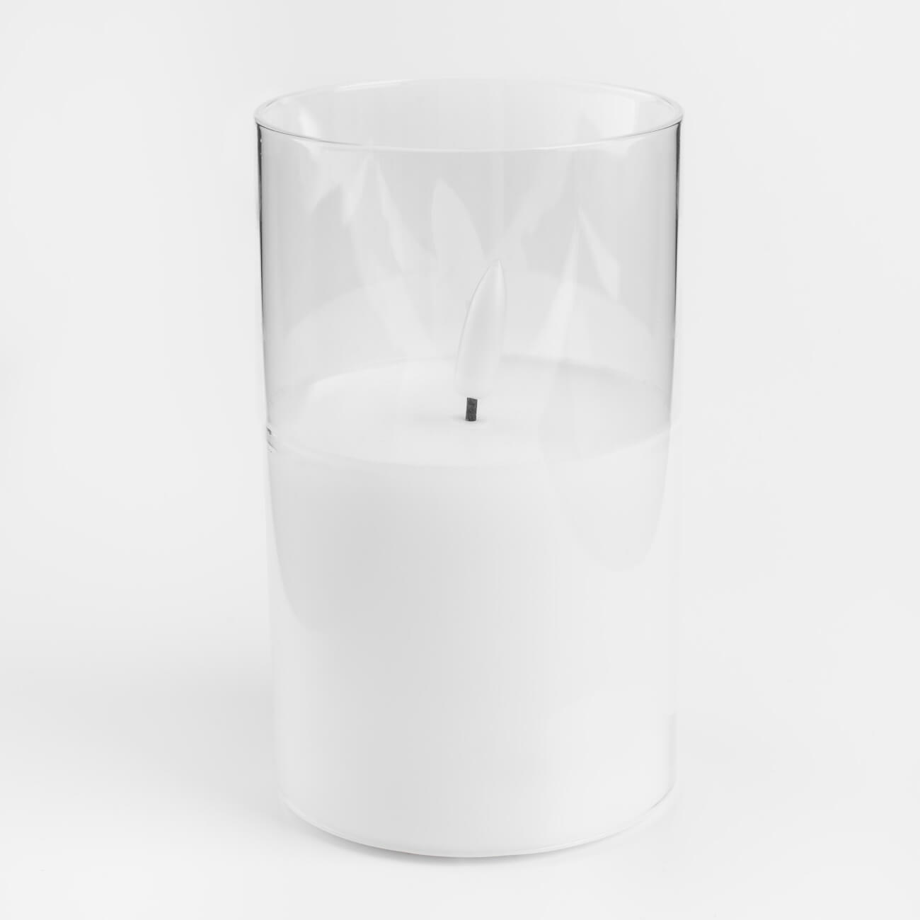 Свеча электрическая, 12 см, стекло/парафин, белая, Flameless свеча фигурная влюбленные 12 см белая