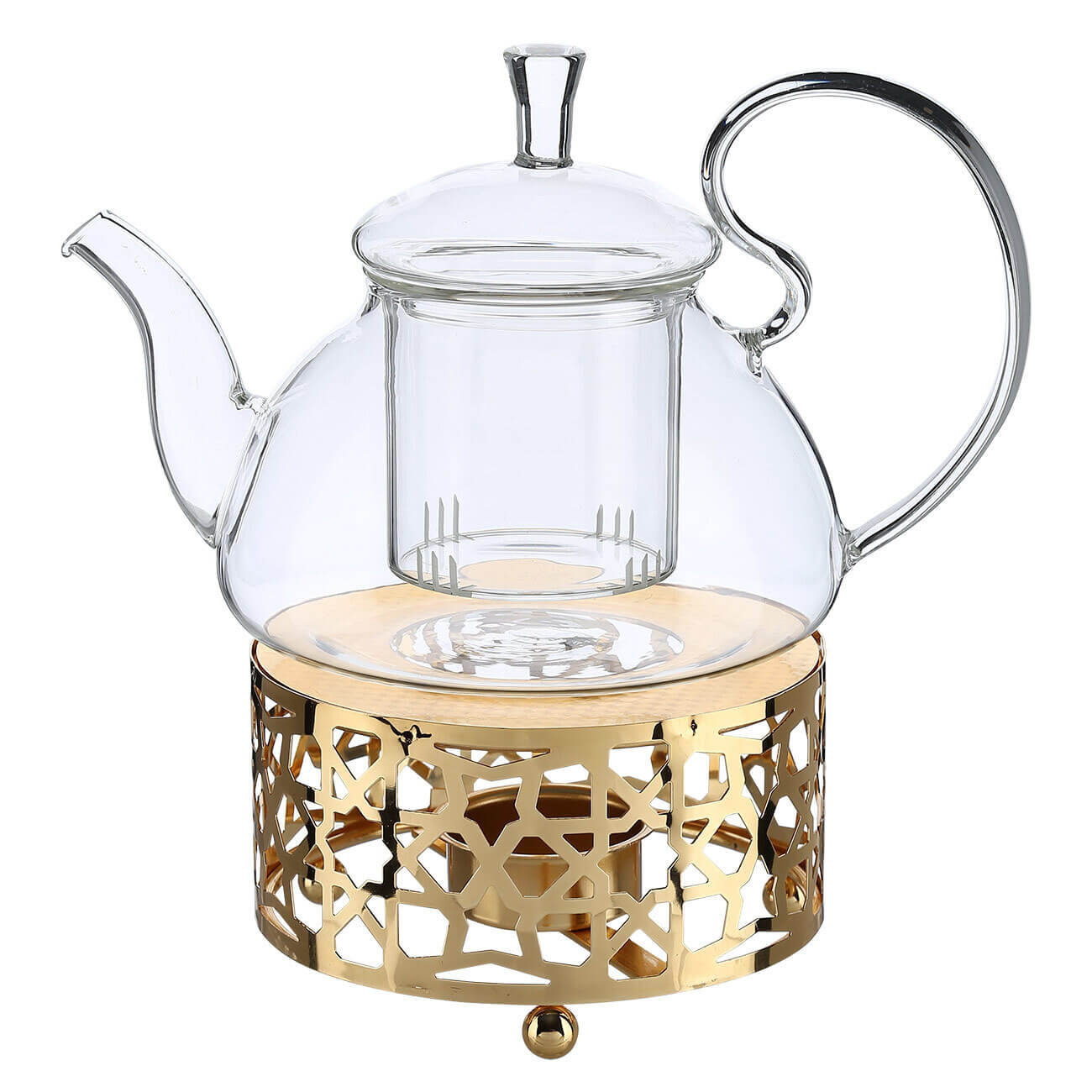 Чайник заварочный, 800 мл, с подогревом, стекло Б/металл, золотистый, Ellan kuchenland чайник заварочный 1 л стекло б macchiato