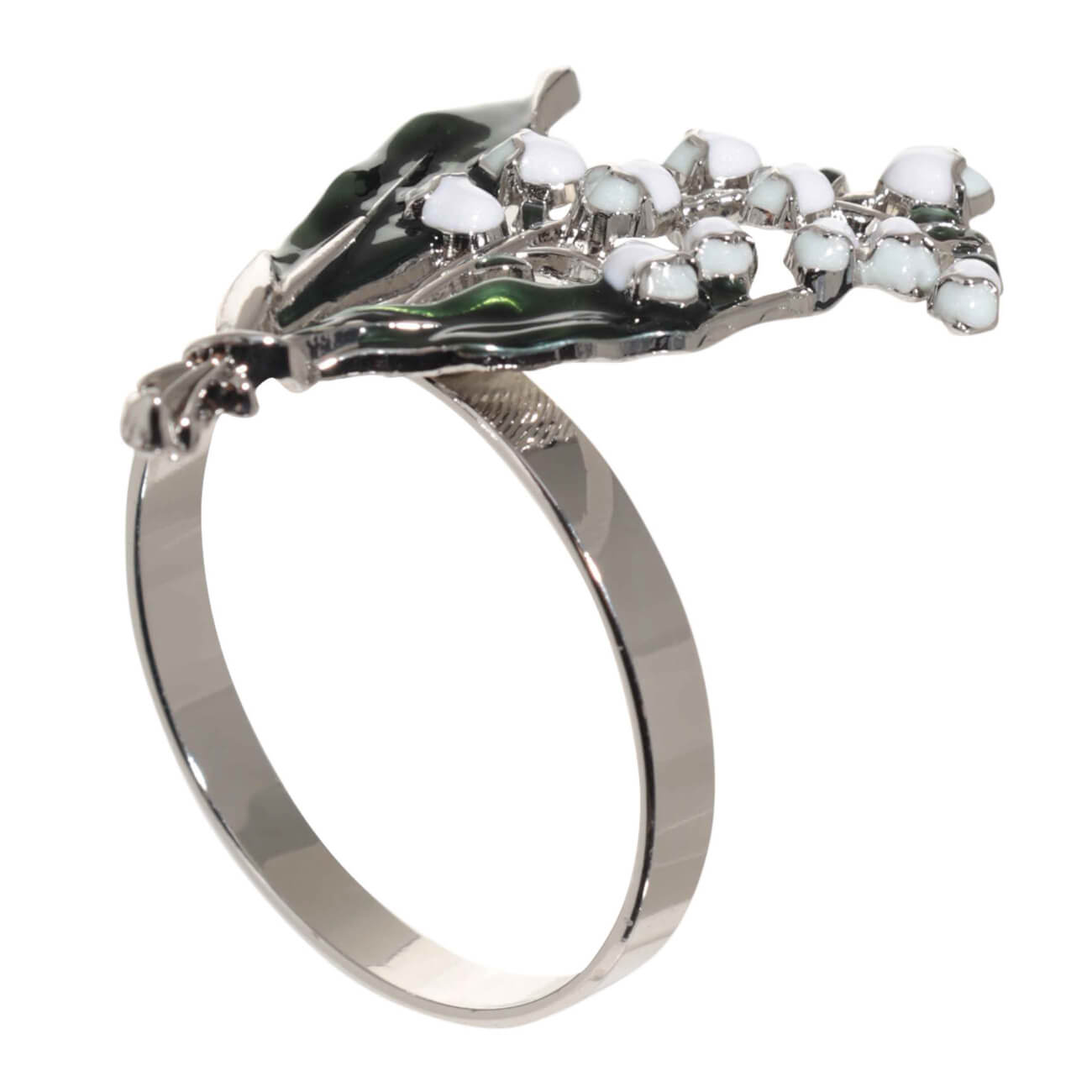 Кольцо для салфеток, 5 см, металл, зелено-серебристое, Ландыш с листьями, May-lily кольцо для салфеток 5 см 2 шт металл серебристое перо feather