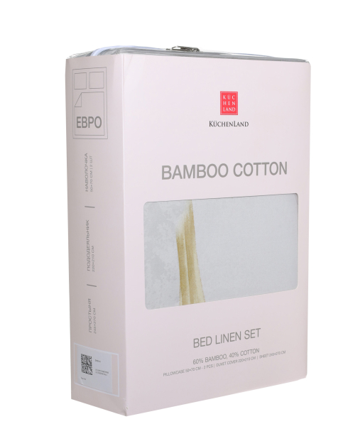 КПБ евро, бамбук/хлопок 300 ТС, серо-зеленый, Листья, Bamboo cotton