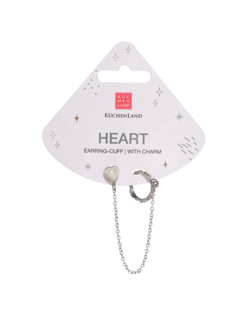 Серьга-кафф, единый размер, с подвеской, металл, серебристая, Сердце, Jewelry heart