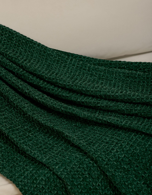 Плед, 130х170 см, с кисточками, шенилл, зеленый, Плетение, Chenill