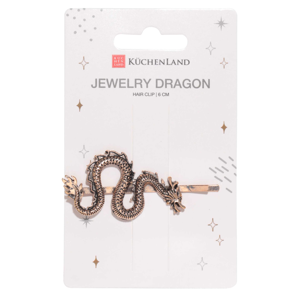 Заколка для волос, 6 см, металл, золотистая, Дракон, Jewelry dragon